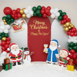 Dekorasi fotobooth Natal Styrofoam Sinterklas Rusa Pohon Natal Balon